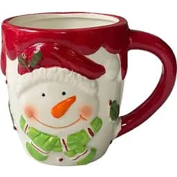 Новогодняя кружка Olens 8030-304 керамика большая рождественская чашка с узором Снеговик 430 мл Красная