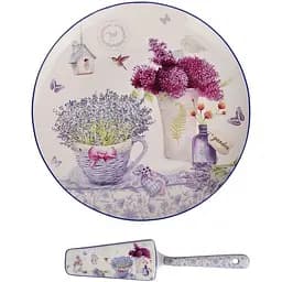 Блюдо для торта з лопаткою Lefard Лаванда, бежевий з фіолетовим (924-270)