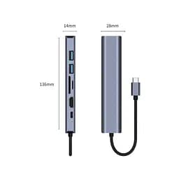 Концентратор Dynamode 7-in-1 USB-C to HDTV 4K/30Hz, 2хUSB3.0, RJ45, USB-C PD 100W, SD/MicroSD (BYL-2303) - мініатюра 5