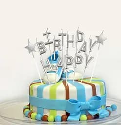 Свічки для торта "Happy Birthday" набір букв срібні, декоративні свічки напис для дня народження, святкові свічки букви - мініатюра 2