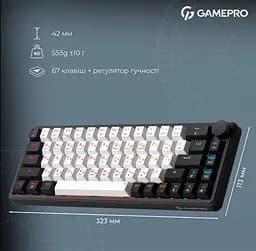 Клавиатура беспроводная игровая механическая GamePro MK-210-B Pro Black-White QLAB Orange Switches Hot-Swap - мініатюра 12