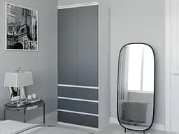 Шафа для одягу Flamecame гардеробна вузька з 3 шухлядами та штангою з ДСП II FT-211 Білий+антрацит