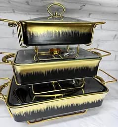 Набір з 3-х мармітів керамічних прямокутних Kitchen з кришками із скла Чорно Золотий - мініатюра 3