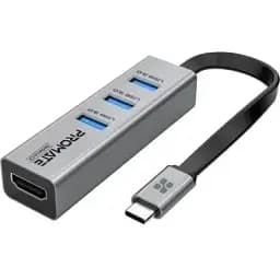 Концентратор Promate USB-C 4-in-1 порта Promate (mediahub-c3.grey) (mediahub-c3.grey)