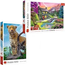 Набір Пазли - (500 + 500 елм.) - "Дикий леопард" + "Гірська ідилія"