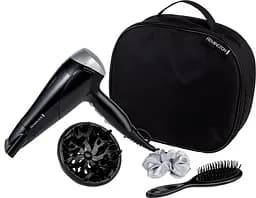 Фен Remington Style Edition, 2200Вт, 3 режими, іоніз-я, хол. обдув, дифузор, гребінець, гумка, кейс, чорно-сірий