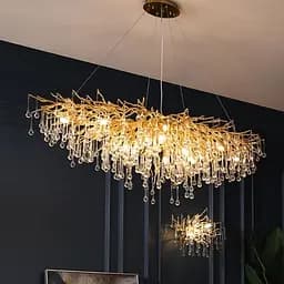 Люстра золота видовжена із кришталевими крапельками 120×60 см | Line F | Арт. 705L-1200 GD+CL
