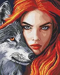 Набор с алмазной мозаикой на подрамнике Рыжая с волком Ideyka AMO8239, 40x50 см