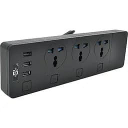 Мережевий фільтр ТВ-Т11 3 розетки + 3 USB з перемикачем на кожну розетку 2 м перетин 3х0.75 мм 3000W Black