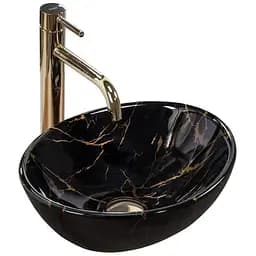 Умивальник Rea Sofia mini black marble shiny накладний REA-U6963, Чорний матовий