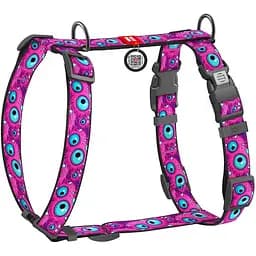 Шлея для собак Waudog Nylon анатомічна H-подібна з QR-паспортом, малюнок "Око монстра", пластиковий фастекс, M
