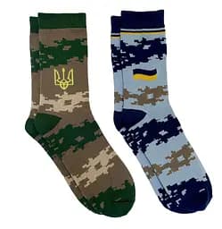 Носки с принтом патричные с символами Украины высокие бесшовные дышащие качественные ORGANIC cotton JILL ANTONY Микс (Голубой и