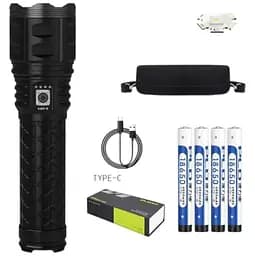 Мощный ручной фонарь AK138 4х18650 аккумуляторный тактический White Laser Powerbank IP44 Type-C zoom Черный