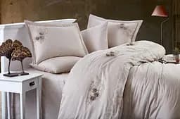 Комплект постельного белья Dantela Vita Safir bej сатин с кружевом евро бежевый (svt-2000022295284)