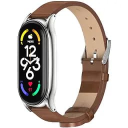 Шкіряний ремінець MiJobs для фітнес-браслета Xiaomi Mi Band 7 Type C коричневий, тримач - сріблястий