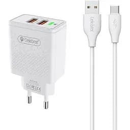 Зарядное устройство Celebrat C-N5 2.4A 2USB + Type-C Cable White