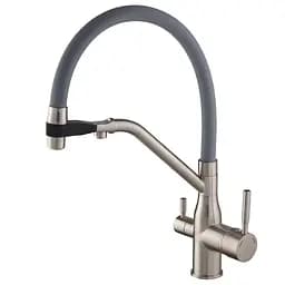 Смеситель для кухни Mixxus Premium Gravity 021 SS Color с гибким изливом MI6980 Нержавеющая сталь