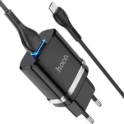 Мережевий зарядний пристрій 1USB Hoco N1 Ardent 2.4A Black + USB Cable XiaomicroUSB - мініатюра 4