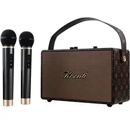 Портативна колонка Kisonli G101 ретро для караоке Bluetooth 2400 mAh 30 Вт 2 микрофона Brown