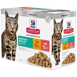 Вологий корм Hill's SP Adult Perfect Weight для підтримання оптимальної ваги дорослих котів, з куркою та лососем, пауч, 85 г х 12 шт.