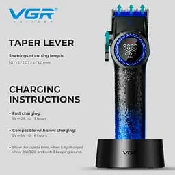 Машинка для стрижки VGR V-001 Blue (10 насадок) 4600 mAh LED дисплей - мініатюра 4