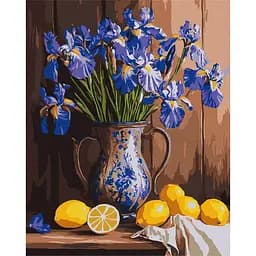 Картина за номерами "Іриси у вазі та лимони" Ідейка KHO3319, 40x50 см