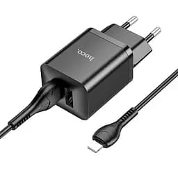 Адаптер мережевий HOCO Lightning Cable Maker dual port charger set N25 комплект 2 USB чорний - мініатюра 8