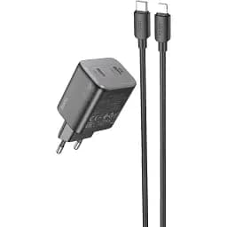 Мережевий зарядний пристрій з кабелем Hoco N42 Elogiado dual-port PD45W(2C) charger set(C to iP) чорний