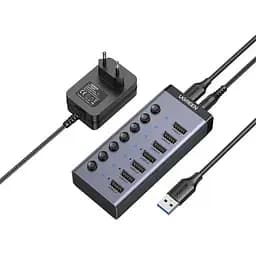 Концентратор USB 3.0 Ugreen CM481 HUB з додатковим живленням USB Type-C 7in1 чорний (90307)