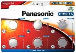 Батарейка к брелокам, вег, часам PANASONIC CR-2016 Lithium, 3V, 1х6 шт (цена за 1 шт.)