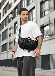 Большая мужская сумка бананка Sambag DynamicDart черная тканевая 38 × 21 × 7 см (80411701m)