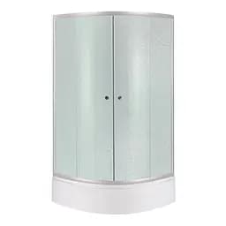 Душевая кабина Latwa SC90x90. SAT.MID.FR полукруглая, стекло Frost 4 мм + душевой поддон KAPIELKA ST90x90x26, с панелью Lidz, универсальная, хром матовый, глубина более 20 см