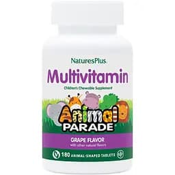 Вітаміни та мінерали Natures Plus Animal Parade Children's Multivitamin, 180 жувальних таблеток - Виноград