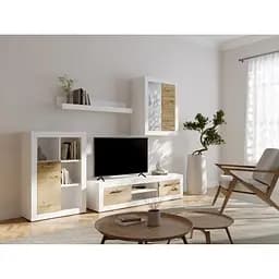 Модульна стінка для вітальні ВМК (БРВ) Шакіра Німфея альба + Дуб артизан (GRB-1927)