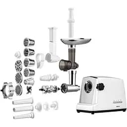 М'ясорубка Ardesto MGA-2300J, White/Silver, 1750Вт, 3 диски, 2кг/хв, соковижималка для томатів та ягід, тертка/шатківниця, насадки домашніх ковбасок та кеббе, для картоплі, реверс