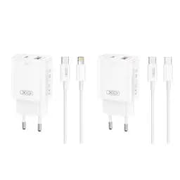 Мережевий зарядний пристрій XO L130 (EU) PD30W/QC18W (1USB-C+1USB-A) Fast charging with TYPE-C cable Білий