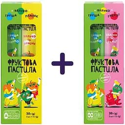 Набір фруктової пастили Премія груша та яблуко, яблуко-персик 2 шт. по 15 г + груша та яблуко, яблуко-гранат 2 шт. по 15 г