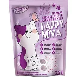 Наповнювач для туалетів домашніх тварин Happy Nova силікагелевий гігієнічний з ароматом лаванди 3.8 л
