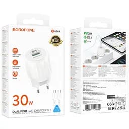 МЗП Borofone BA94A Lustrous PD30W+QC3.0 (1USB-A/1C) + кабель Type-C to Type-C White - мініатюра 5