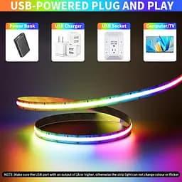 Світлодіодна стрічка AUTIX USB RGB Smart IC COB, 3 м, 5 В, 1800 світлодіодів, кольорова піксельна адресована світлодіодна стрічка - мініатюра 3