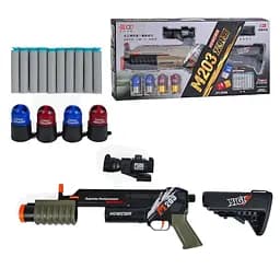 Іграшковий автомат з оптичним прицілом у чорному кольорі, 20 м'яких патронів та механічний принцип роботи