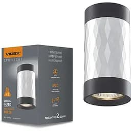 Світильник Videx під лампу GU10 SPF03A накладний чорний + срібляста призма Ø6х12 см Line F Арт. VL-SPF03A-SPB