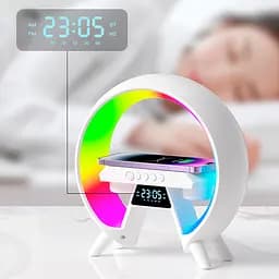 Акумуляторний нічник XM-X63 RGB з годинником, бездротовою зарядкою та Bluetooth колонкою (Білий) - мініатюра 8