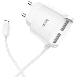 Мережевий зарядний пристрій 2USB Hoco C59A 2.1A White + USB Cable iPhone 8
