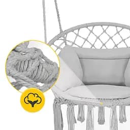 Крісло-гойдалка 4FIZJO Boho Dream 80 см з подушкою, підвісна, плетена Grey (P-5905973404532) - мініатюра 6