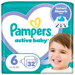 Дитячi одноразові пiдгузники Pampers Active Baby розмір 6 (13-18 кг) 32 шт.