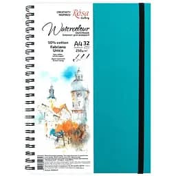 Блокнот для акварелі на спіралі Unica by Fabriano А4 250г/м2 32 л папір білий Бірюза ROSA Gallery