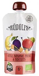 Пюре Rudolfs Pouch Смузі яблуко-банан-чорнослив з печивом, 110 г, 6 шт.