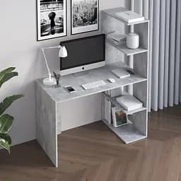 Компьютерный стол Vays M-17 Бетон, письменный с боковым стеллажем справа, ЛДСП, 120×60×148 см - для дома, учебы