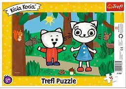 Набор Пазлы - (15 элм. рамкой) - "Киса в лесу" / Киса - мура